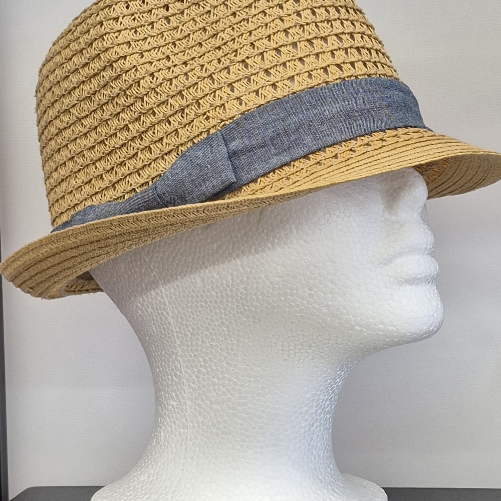 Tan Woven Hat with Blue Band